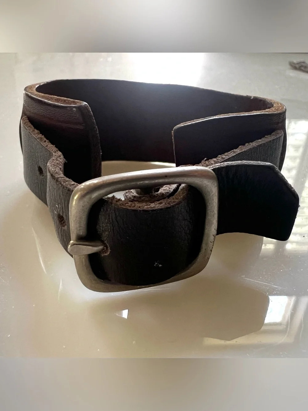 Men's Leather Wrist Cuff Bracelet - Brown